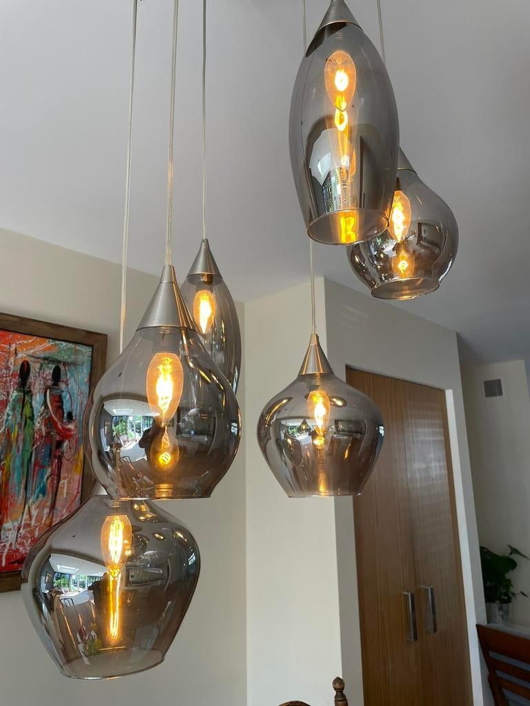 Highlight design hanglamp – 6-lichts smoked glass cluster, Huis en Inrichting, Lampen | Hanglampen, Ophalen, Zo goed als nieuw