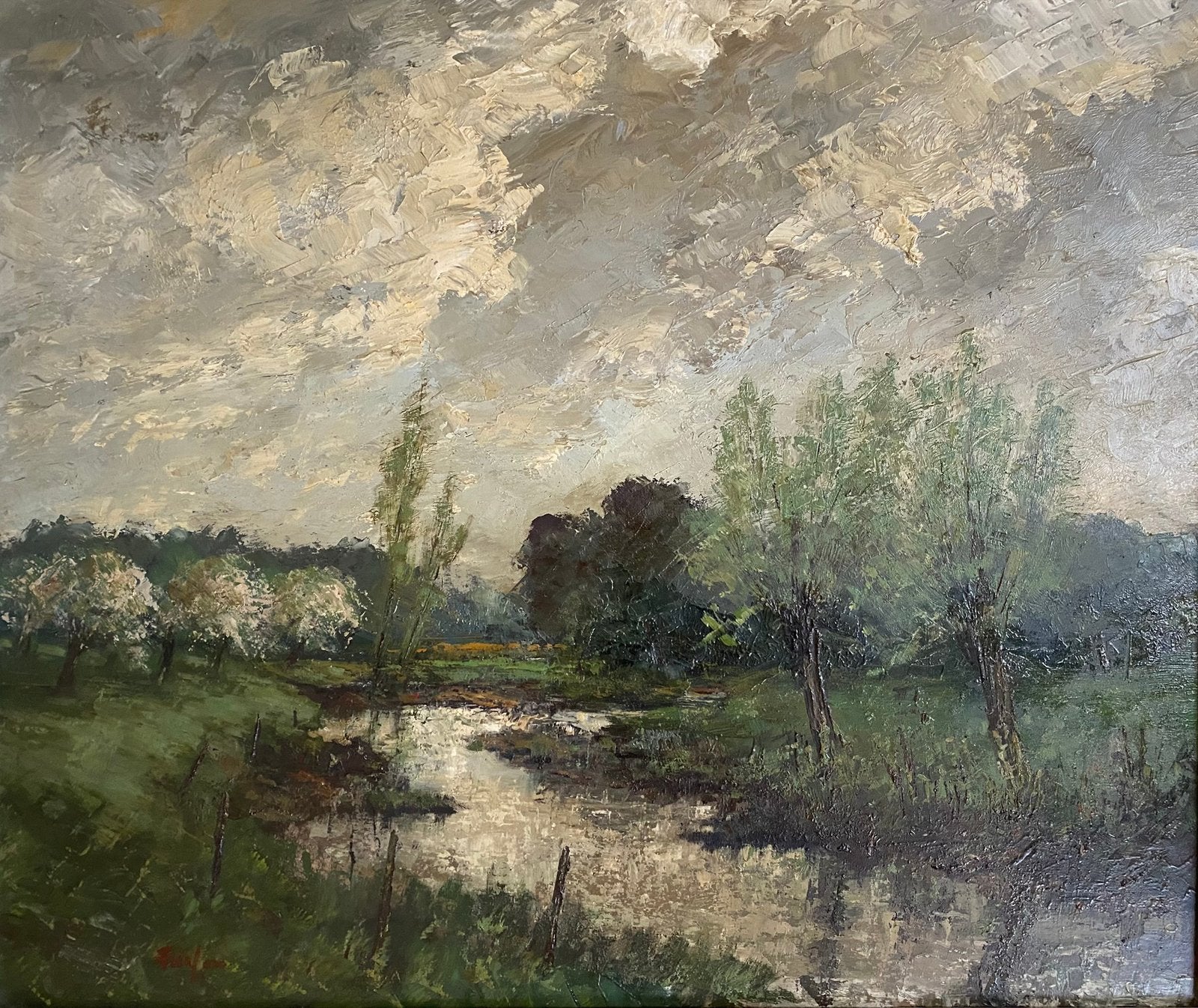 Schilderij Jos Frissen (Maastricht 1892-1982)  landschap, Impressionistisch, Ophalen of Verzenden, Gesigneerd, Landschap