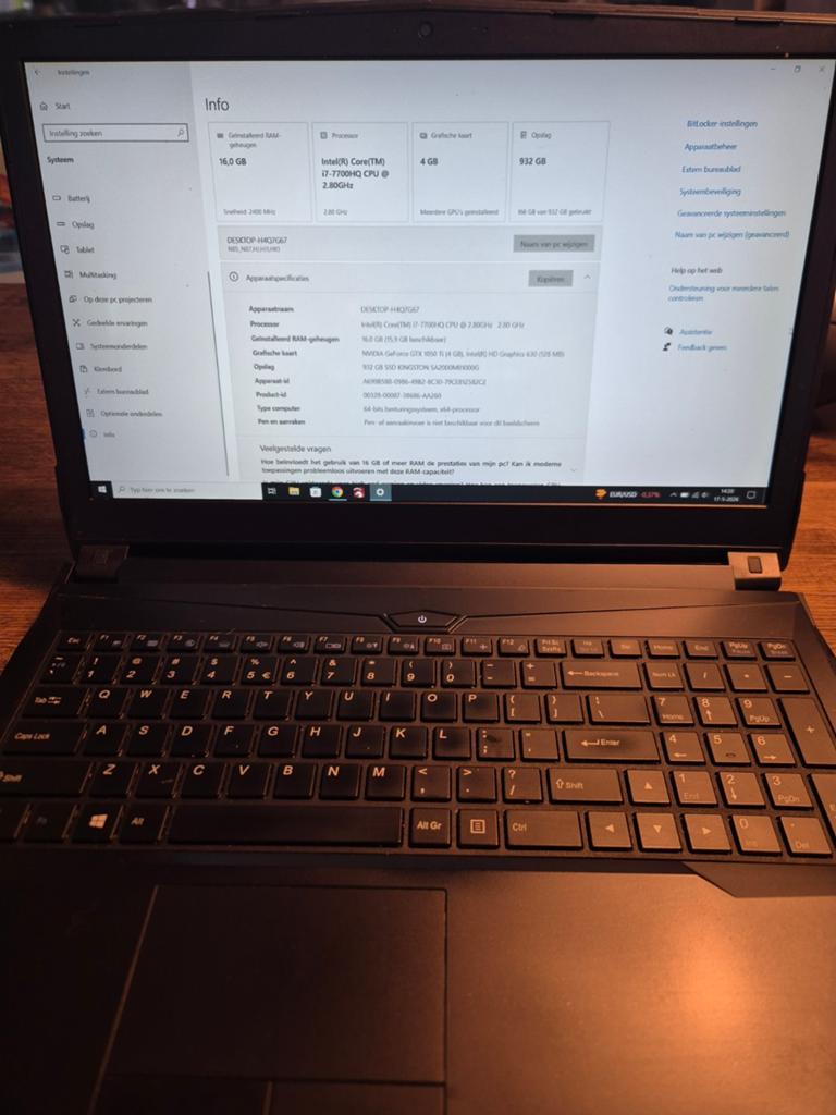 Clevo laptop, gtx 1050ti 4gb, 16gb, 1tb ssd, Computers en Software, Windows Laptops, Ophalen, Gebruikt, Met videokaart, 2 tot 3 Ghz