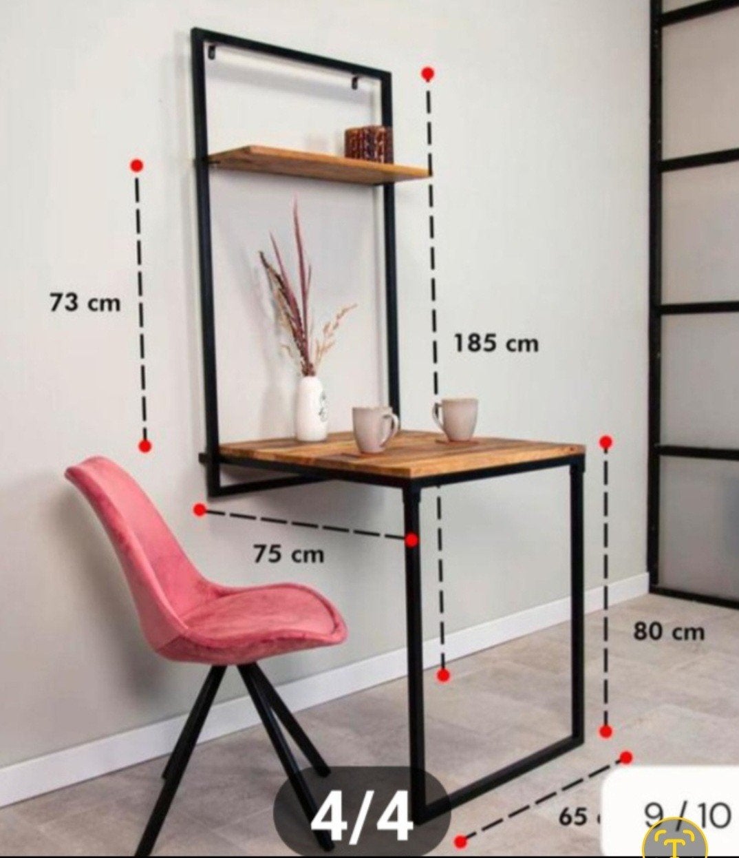 Wandtafel met plank - Industrieel design, Huis en Inrichting, 50 tot 100 cm, 50 tot 100 cm, Industrieel, Rechthoekig