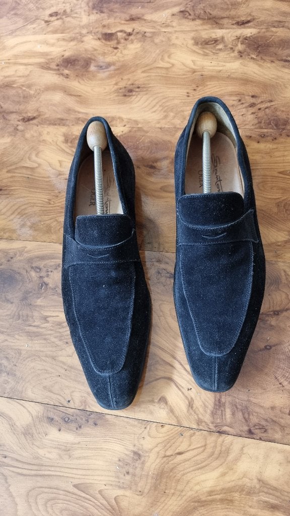 Zwarte suede loafers Santoni, maat 8/12 ( 43), Loafers, Zwart, Ophalen of Verzenden, Santoni
