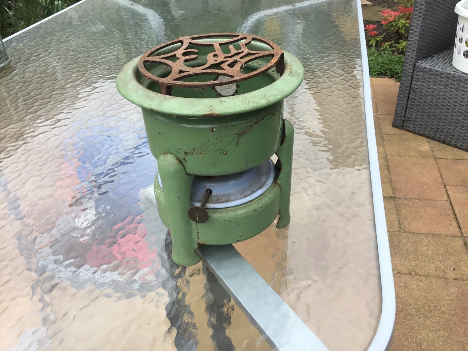 Vintage Groene Petroleum Kooktoestel / Kachel, Ophalen