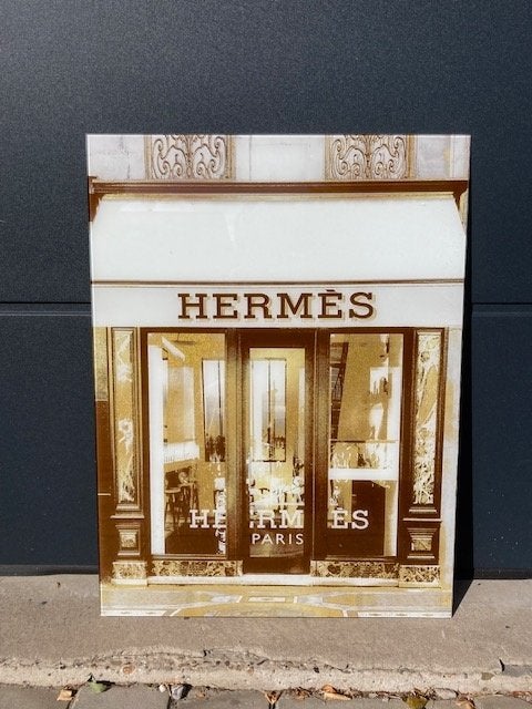 Hermes Paris etalageplaat op glas, Antiek en Kunst, Ophalen