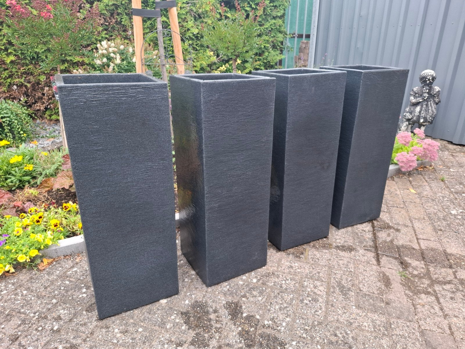 Set van 4 Kubus plantenbakken van kunststof, zwart, Ophalen, Kunststof, Gebruikt, Minder dan 60 cm
