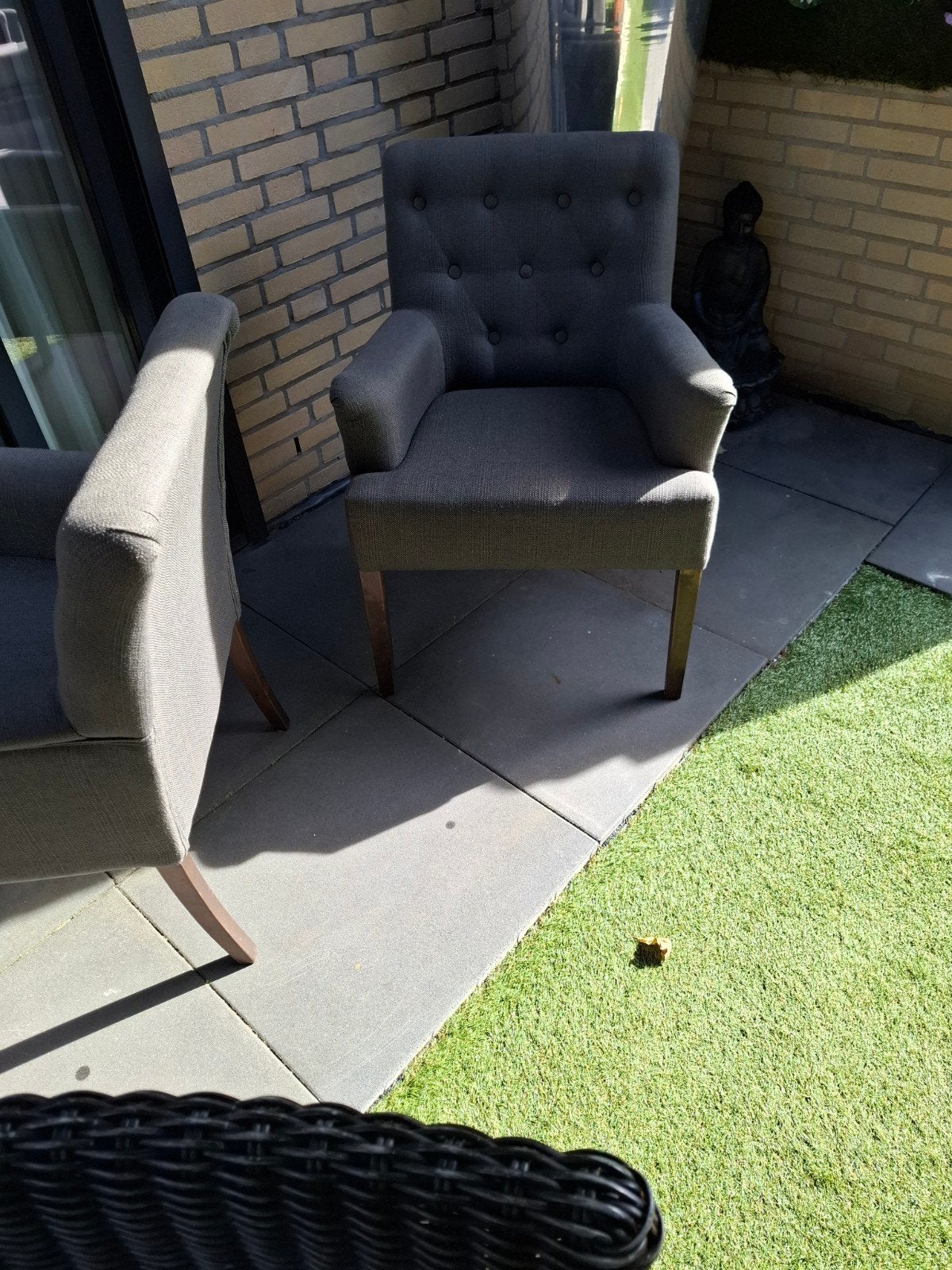 Comfortabele eetkamerstoelen Grijs gestoffeerd, Ophalen, Hout, Zo goed als nieuw, Eén