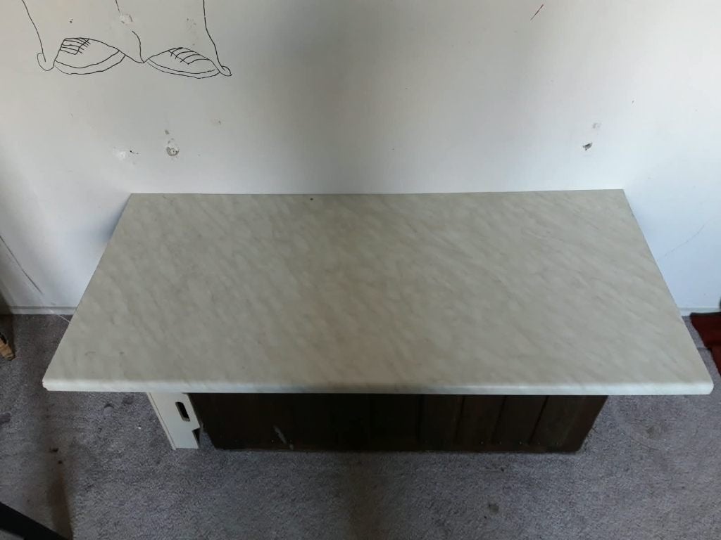 Keukenblad / aanrechtblad marmerlook 130 x 60 cm + steunen, Ophalen, Gebruikt, Meerkleurig, 100 tot 150 cm