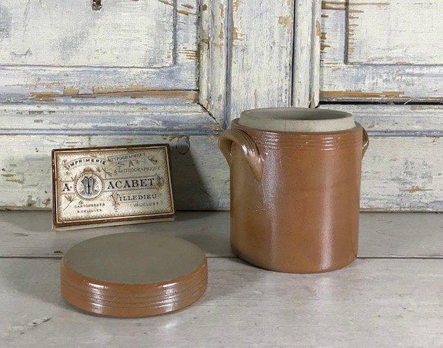 Franse bruine grès olijven pot met deksel, Ophalen of Verzenden