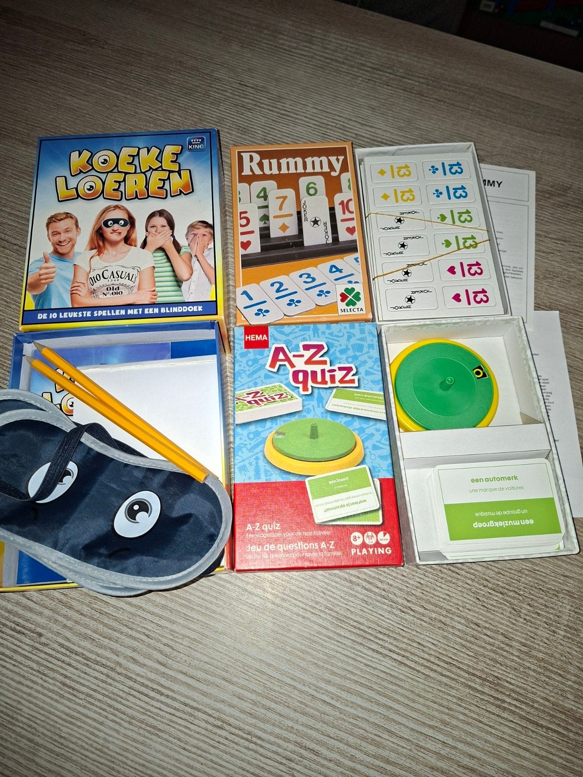 Diverse bordspellen: Koeke Loeren, Rummy, A-Z Quiz, Drie of vier spelers, Ophalen of Verzenden, Zo goed als nieuw, King, Selecta, Hema