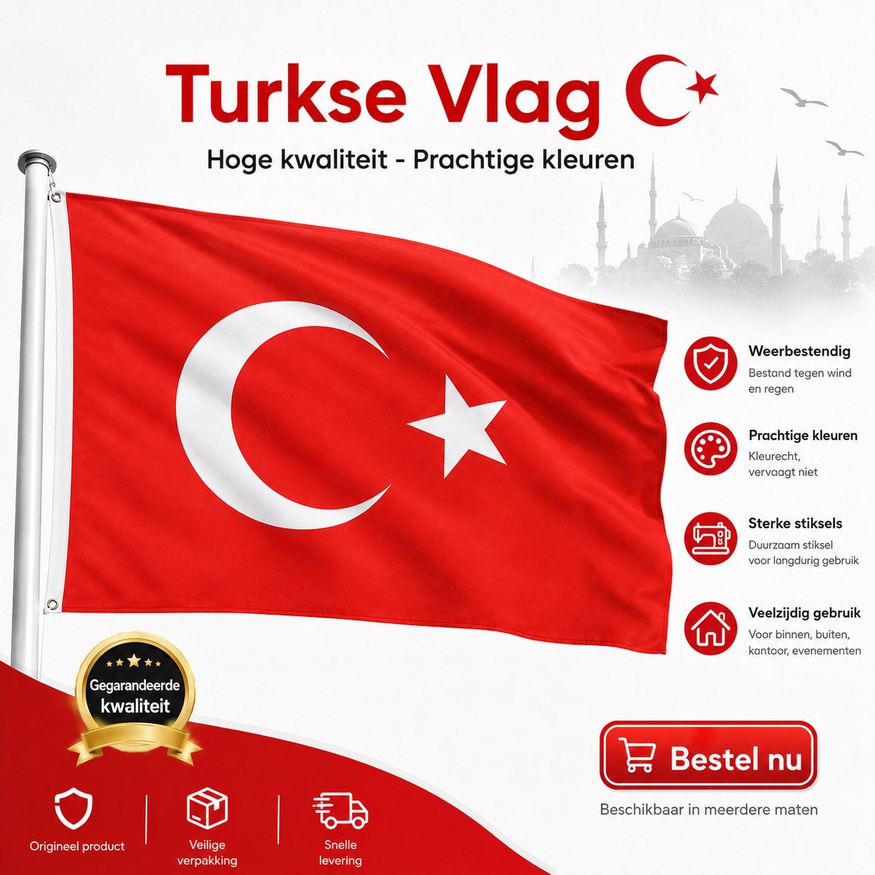 Türk bayrağı, turkse vlag 150*90, Ophalen of Verzenden, Nieuw