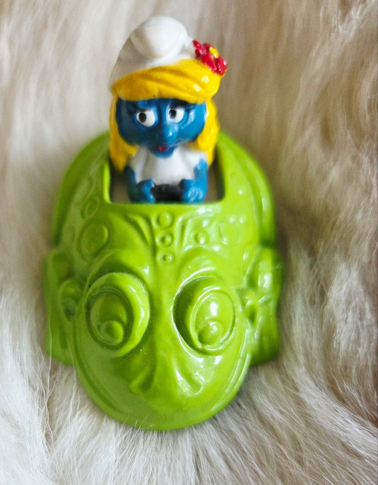 Vintage Smurfin in groene auto - Schleich/B. Coffi, Verzamelen, Ophalen of Verzenden, Gebruikt