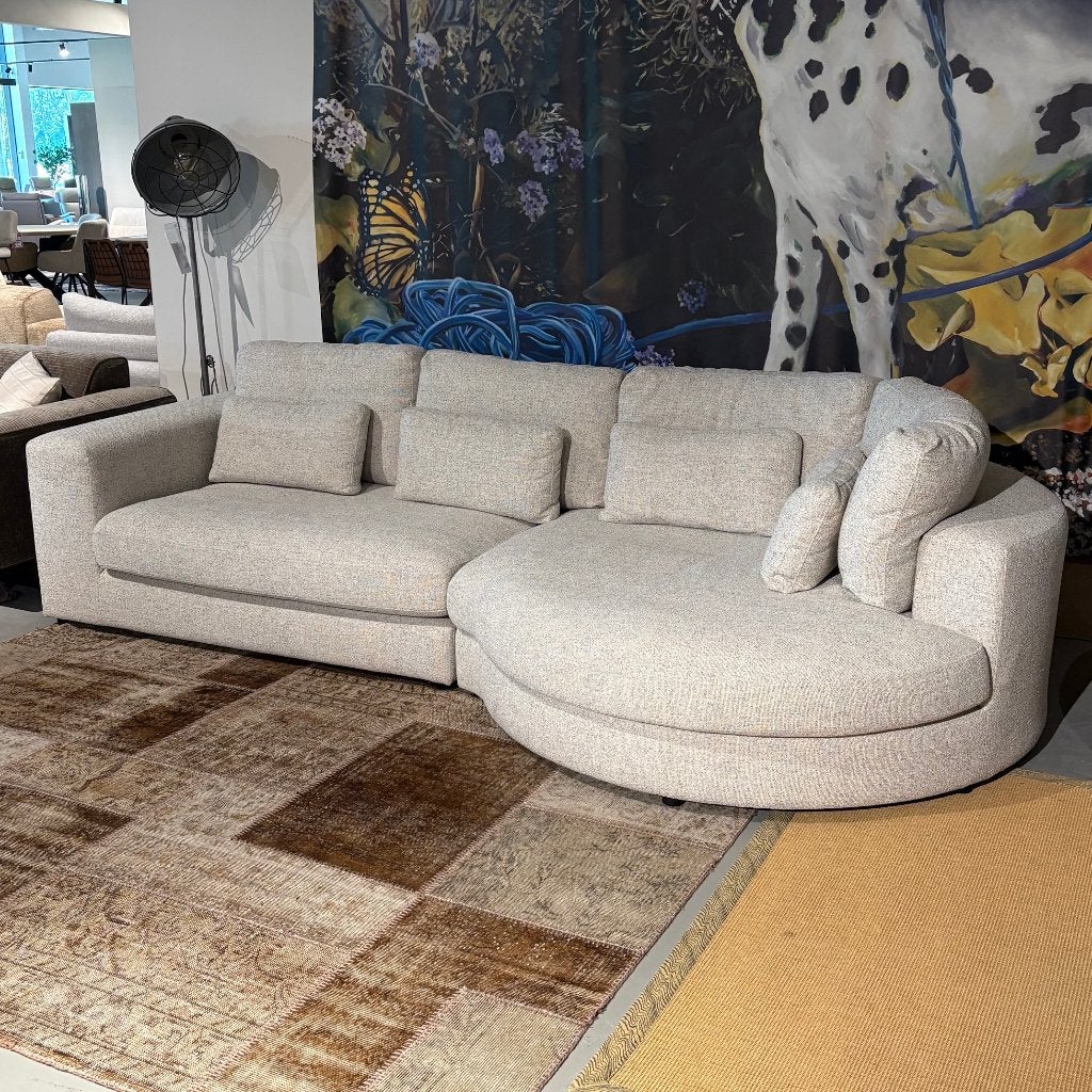 Bank grijs/crème lounge rond eiland 312x168cm, Ophalen, Comfortabel/ lounge, 300 cm of meer, Zo goed als nieuw