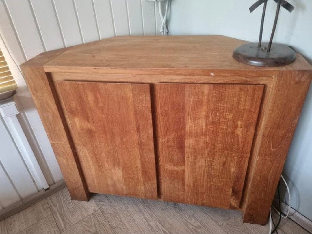 Gratis een teak houten hoek kast., Ophalen, Gebruikt, 25 tot 50 cm, 50 tot 100 cm