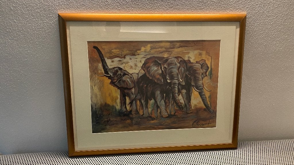 Schilderij olifanten - gesigneerd, Ophalen, Oorspronkelijke maker, Zo goed als nieuw, Schilderij