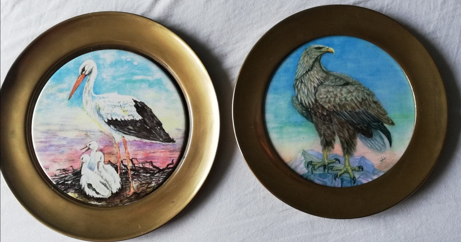 REHAU Keramik. Wall plate with brass. 2 st. Germany., Ophalen, Wandhanger, Meerkleurig, 23 cm