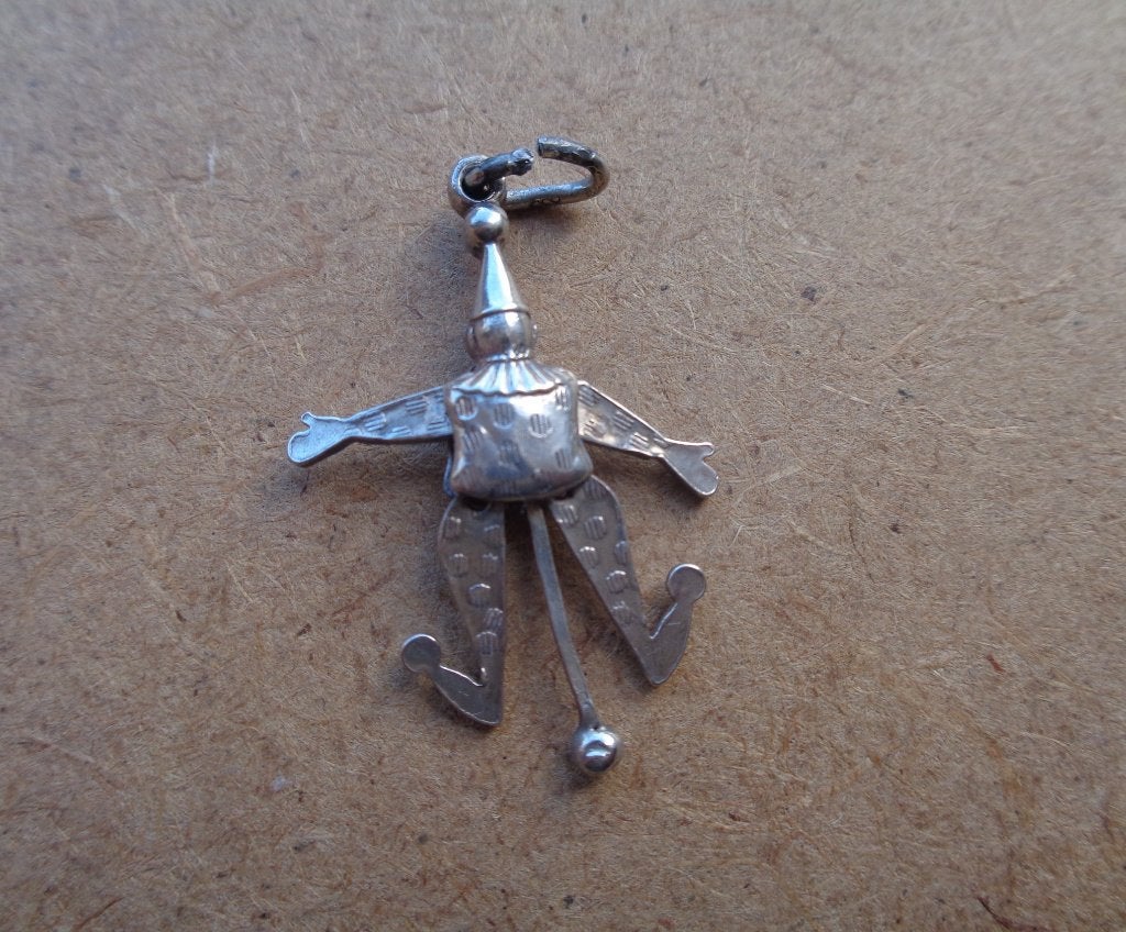zilveren vintage bedel clown trekpoppetje [140], Overige merken, Ophalen of Verzenden, Zo goed als nieuw, 1 bedel