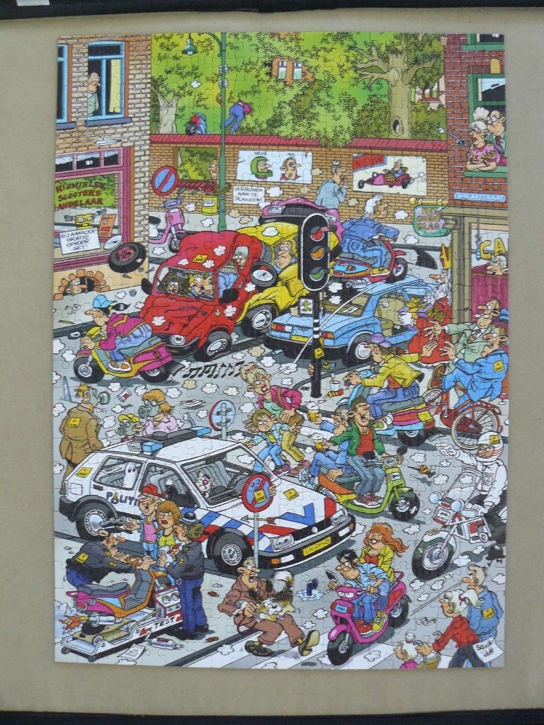 Jan van Haasteren puzzel Verkeerschaos 500 stukjes., Ophalen of Verzenden, 500 t/m 1500 stukjes, Zo goed als nieuw, Legpuzzel