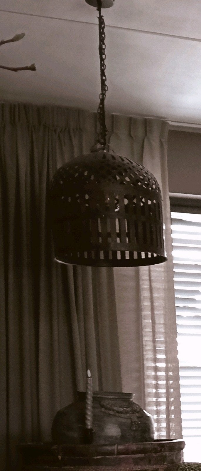 Oude sobere/brocante/industriële India kooi hanglamp, Huis en Inrichting, Lampen | Hanglampen, Ophalen of Verzenden, Zo goed als nieuw