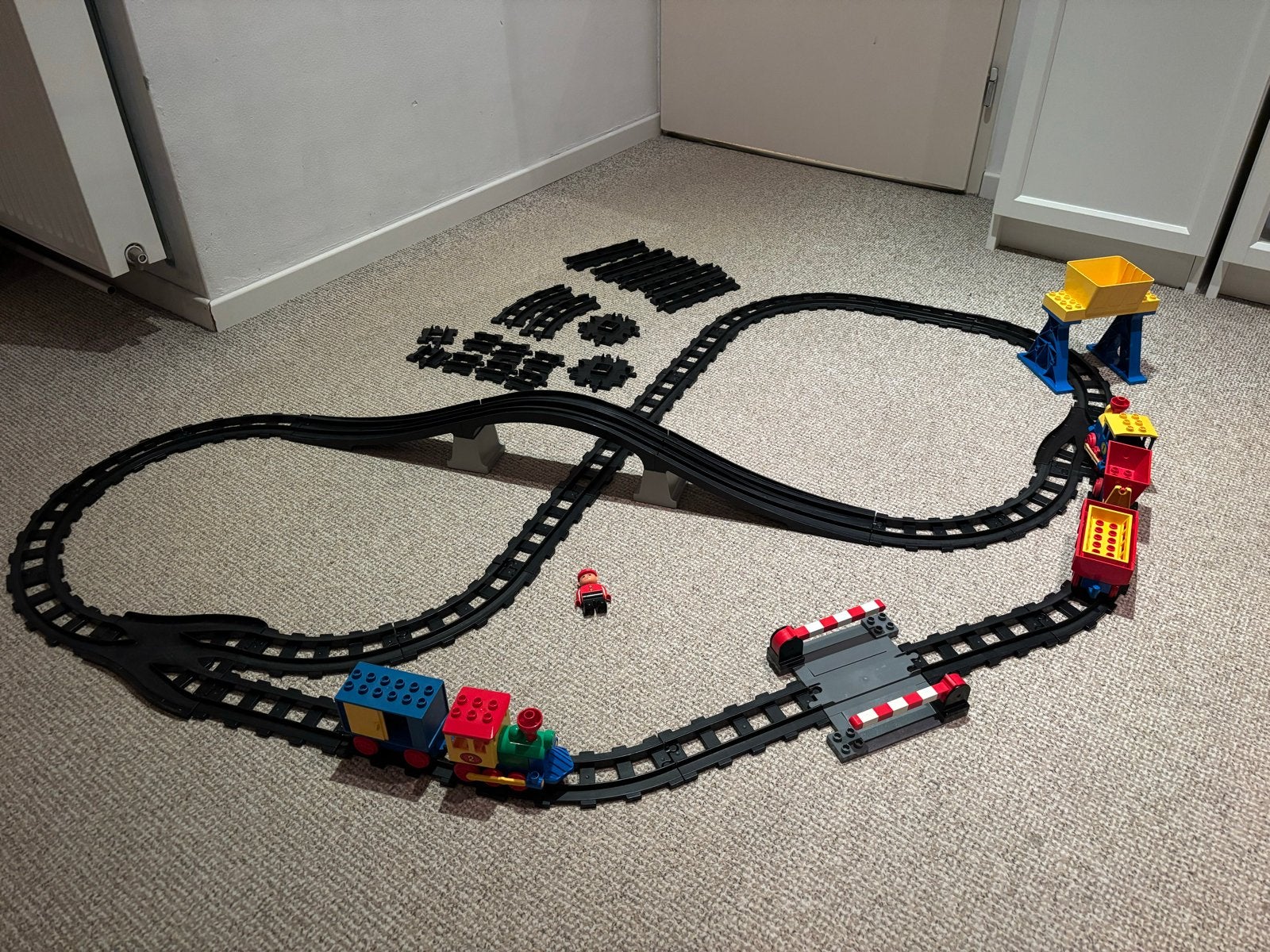 Vintage Lego Duplo Trein met rails, brug en wagons, Kinderen en Baby's, Gebruikt, Ophalen of Verzenden, Compleet, Duplo