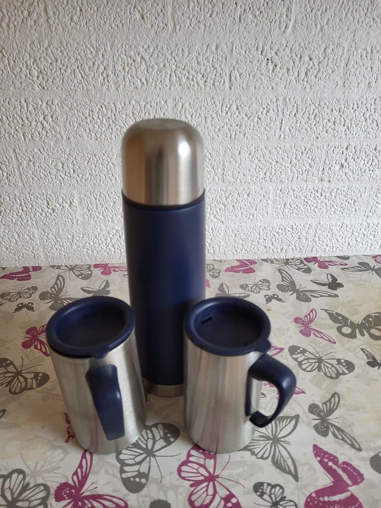 Thermosfles met twee bekers.blauw met rvs, Ophalen of Verzenden, Nieuw