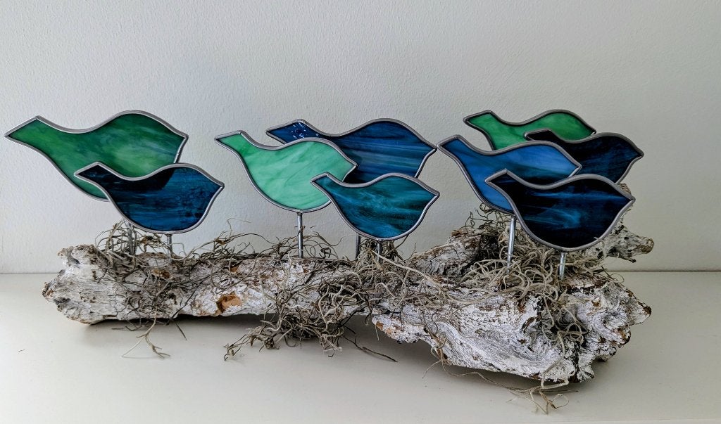 Vogels glas in lood op druiventak, Ophalen of Verzenden, Nieuw, Glas