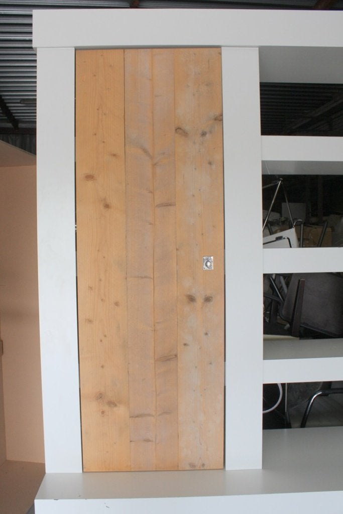 Gave grote kast wandmeubel hout wit met vakken en deuren, Ophalen, Gebruikt, 200 cm of meer, Met lade(s)