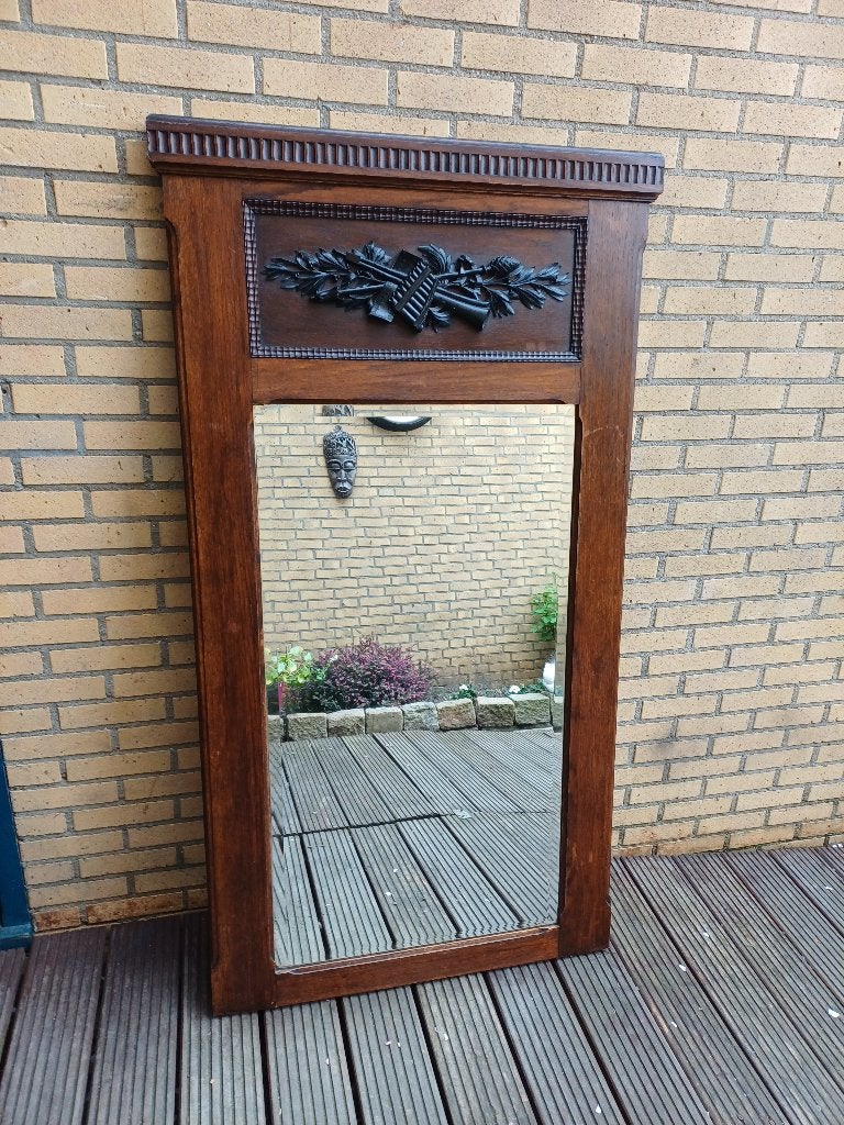 Antieke spiegel in eikenhouten lijst, Antiek en Kunst, Antiek | Spiegels, Ophalen, Rechthoekig, 50 tot 100 cm, 150 tot 200 cm