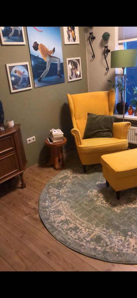 Fauteuil met voetenbankje, Huis en Inrichting, Fauteuils, Ophalen, 75 tot 100 cm, 50 tot 75 cm