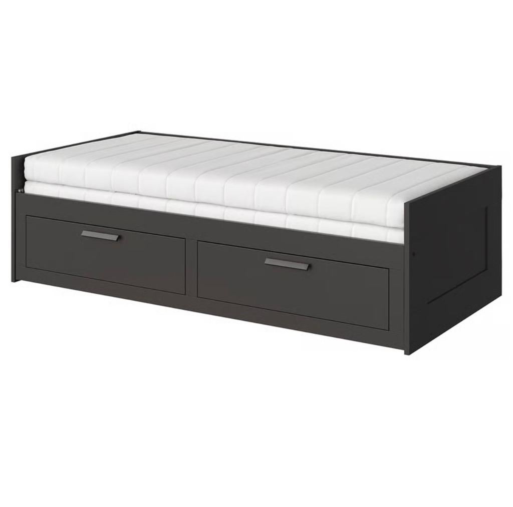 IKEA Brimnes uitschuifbaar bed met 2 lades - Goede staat, Ophalen, Eenpersoons, Zwart, Zo goed als nieuw