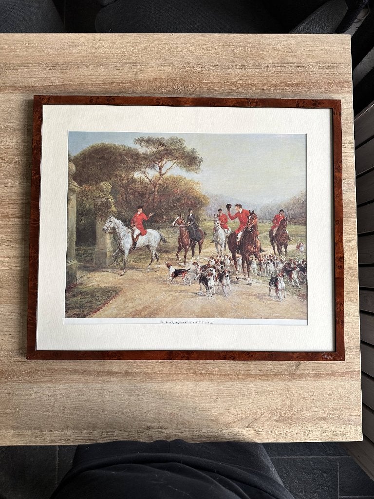 Grote Engelse jachtprent paarden en honden 67x56,5, Ingelijst, Dieren, Ophalen of Verzenden, Klassiek