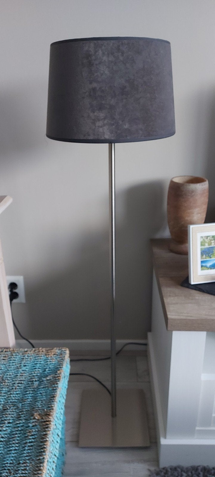 in hoogte verstelbare  kamerlamp met grijs velours k, Ophalen, Modern, Sfeervol, Metaal, E27 (groot)