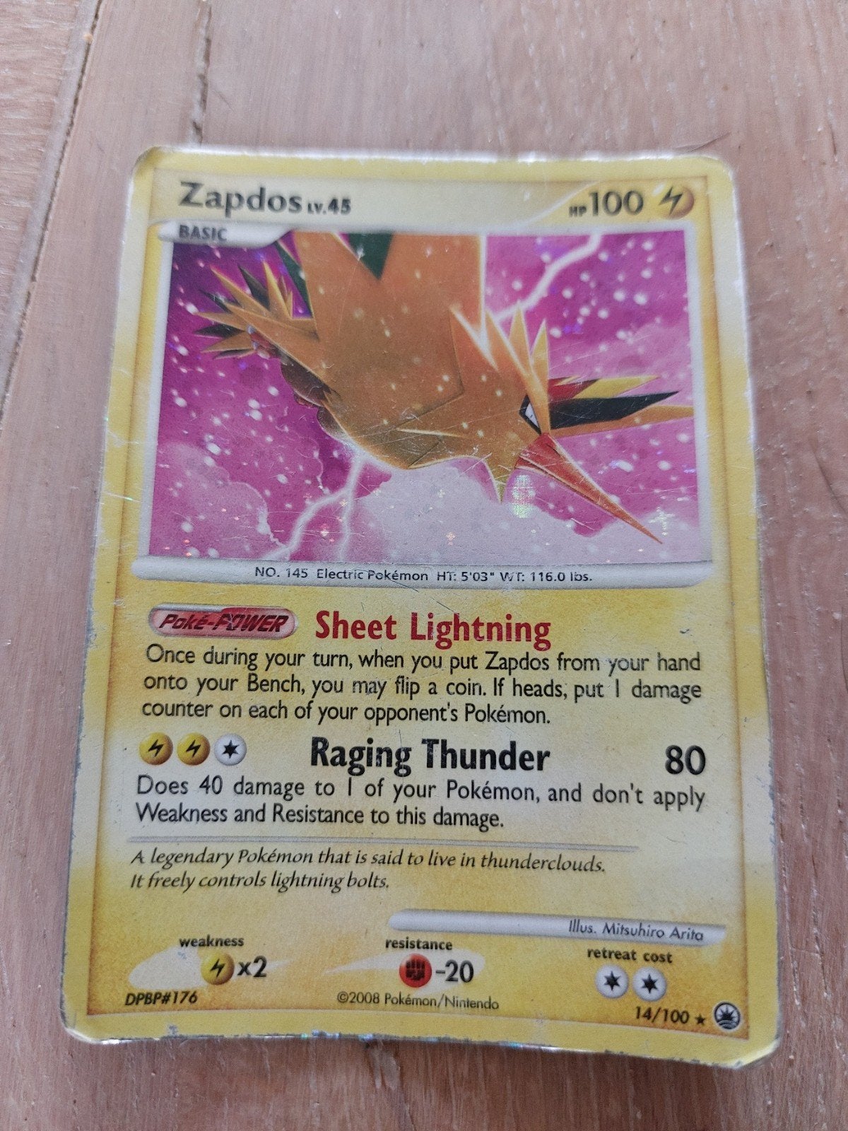pokemonkaart, zapdos,street lightning, Ophalen of Verzenden, Gebruikt, Losse kaart