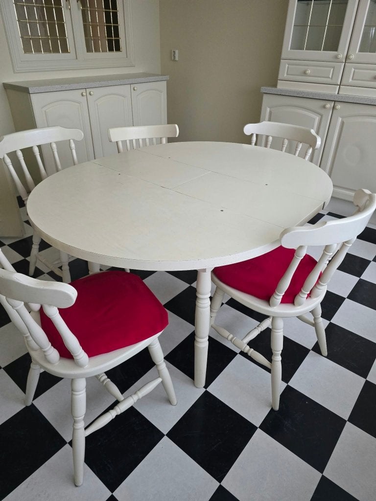 Ovale eettafel met 4 stoelen, wit, Huis en Inrichting, Ophalen, Gebruikt, Vijf personen of meer, Klassiek, Landelijk