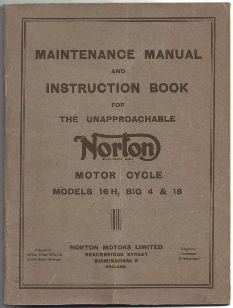 Norton 16 H Big 4 & 18 manual handboek motor (708p), Ophalen of Verzenden, Overige merken