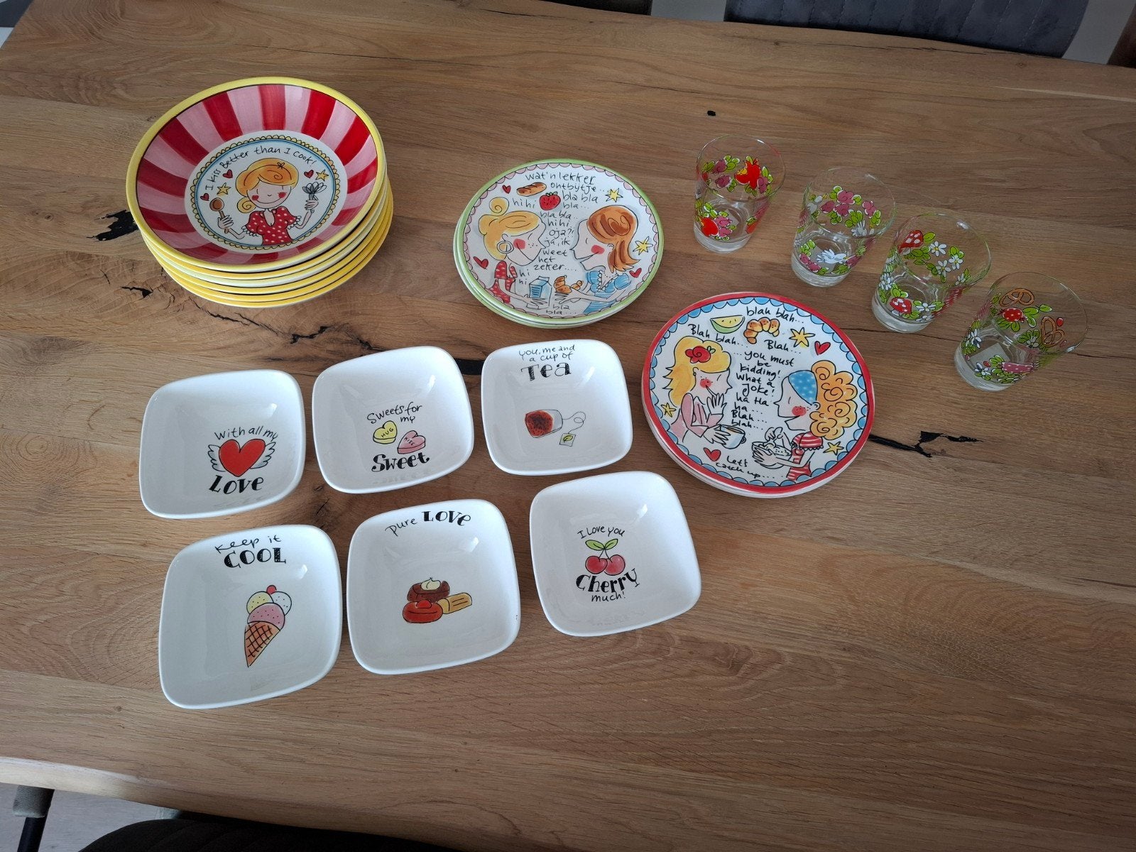 Blond Amsterdam servies: glazen, borden, bakjes, Ophalen, Zo goed als nieuw, Aardewerk, Bord(en)