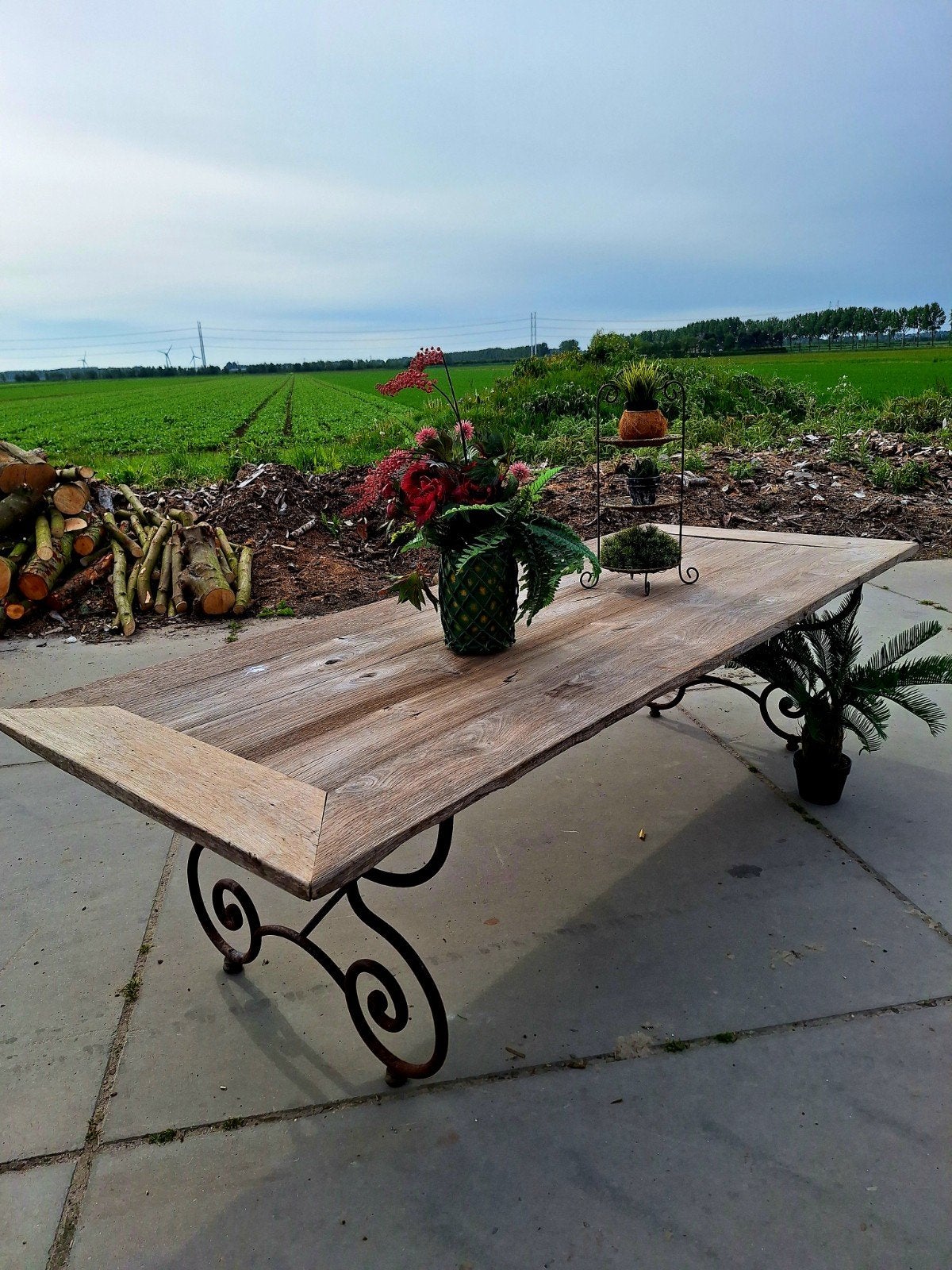 Tuintafel eettafel 280 bij 110 cm ijzer hout Frans barok, Ophalen, Rechthoekig, Hout