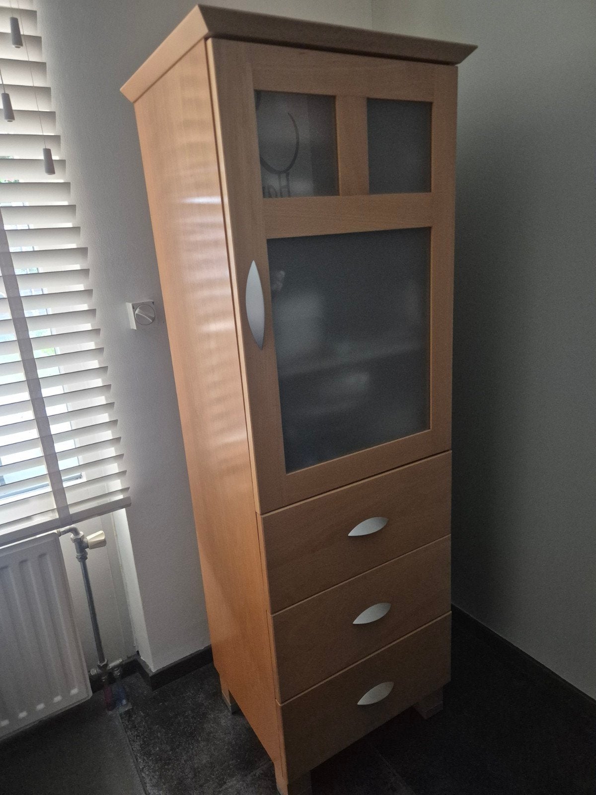 Beuken vitrinekast, opberkast met lades, Ophalen, Gebruikt, Met deur(en), 50 tot 100 cm