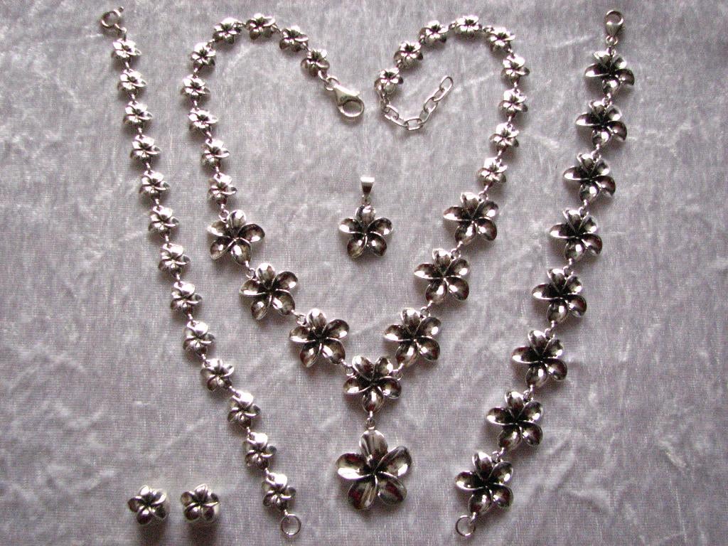 Prachtige Aparte Zilveren Bloemen Set met Viooltjes, Verzenden, Zilver, Ketting