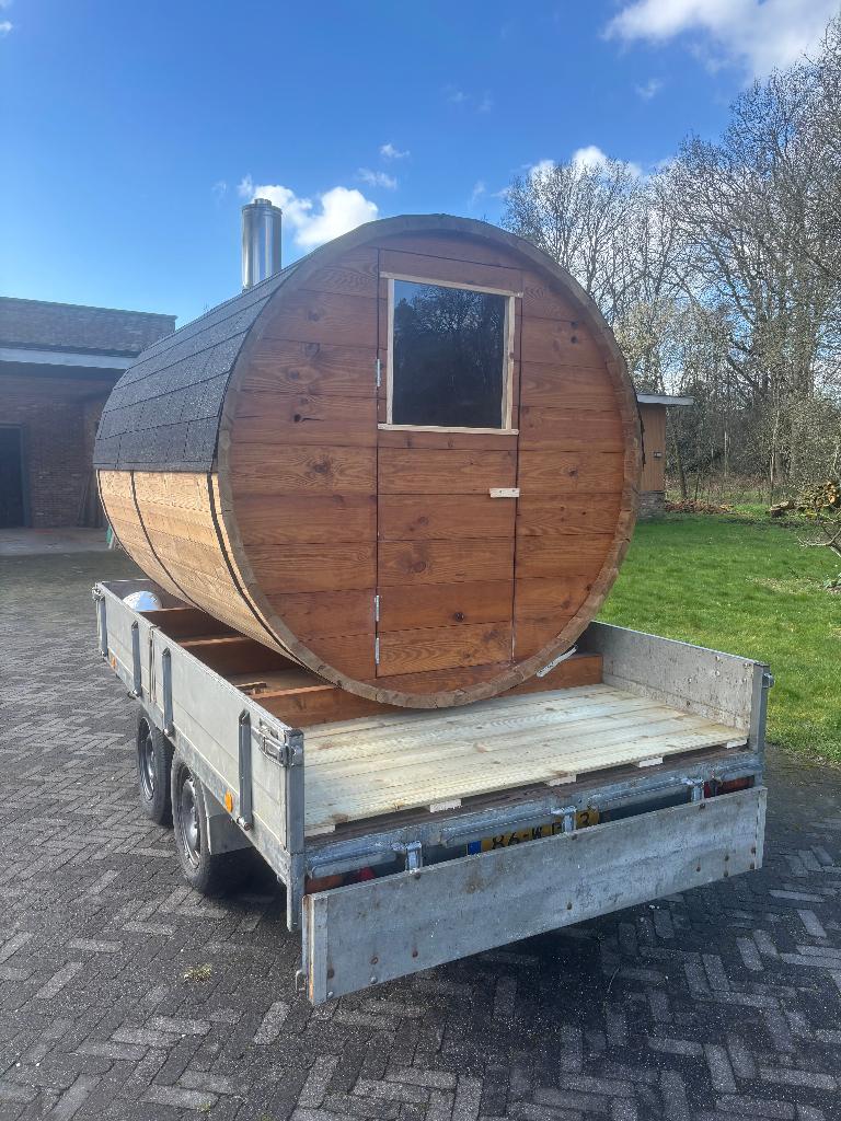 Sauna Verhuur Veluwe - mobiele houtgestookte sauna te huur, Sport en Fitness, Sauna, Ophalen, Nieuw, Fins of Traditioneel, Complete sauna