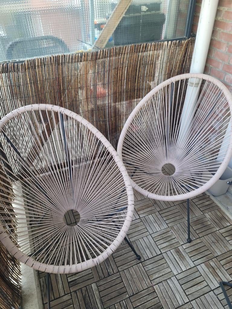 Set van 2 Acapulco stijl stoelen - Beige/Zandkleurig, Ophalen, Gebruikt, Kunststof