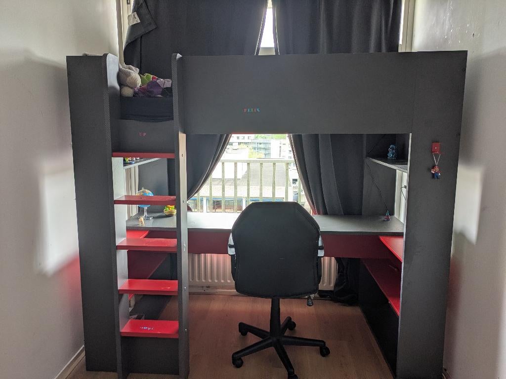 Hoogslaper The Cube Gamingbed - Antraciet met Rood, Huis en Inrichting, Slaapkamer | Stapelbedden en Hoogslapers, Ophalen, Gebruikt