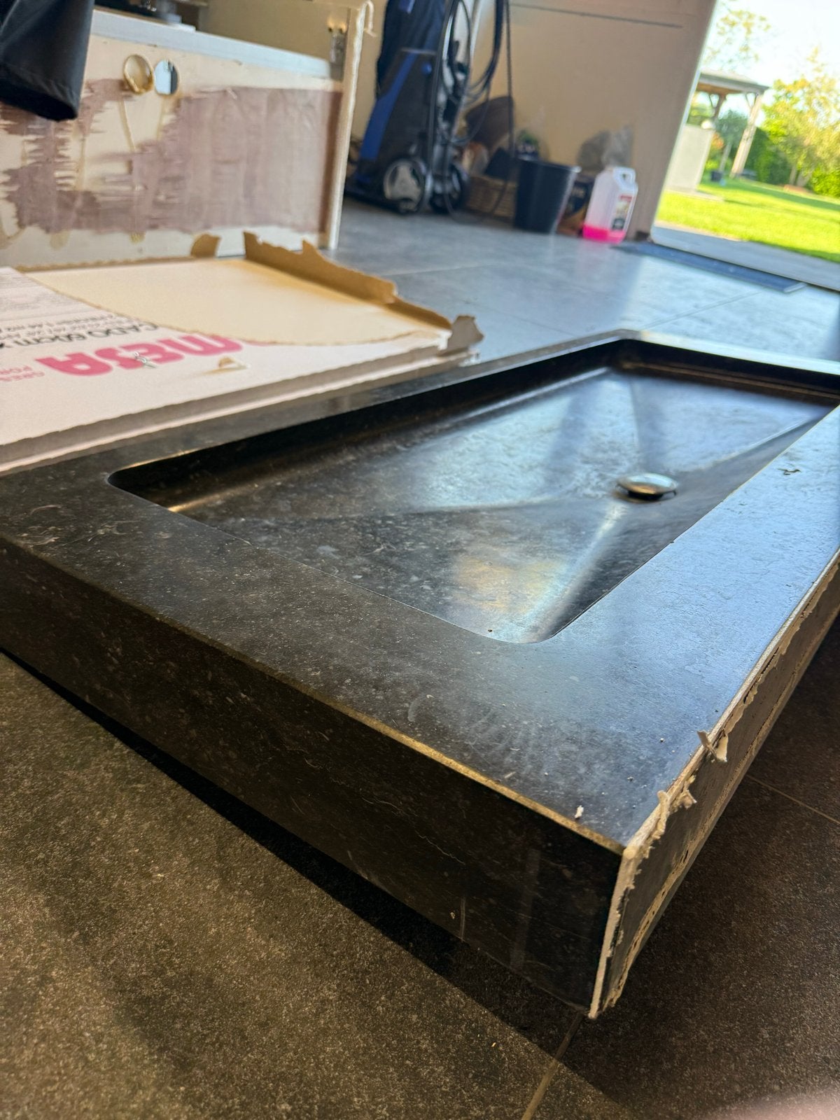 Massief hardsteen wasbak - 120x54x9 cm, Ophalen, Gebruikt, Steen, Wastafel
