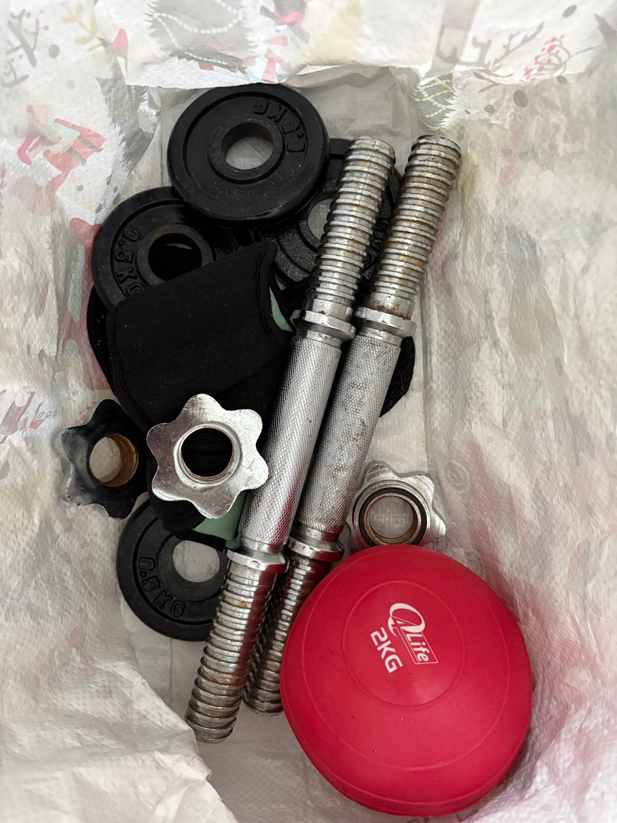 Dumbbell set met gewichten, enkelgewichten en medicijnbal, Ophalen, Gebruikt, Armen, Dumbbell