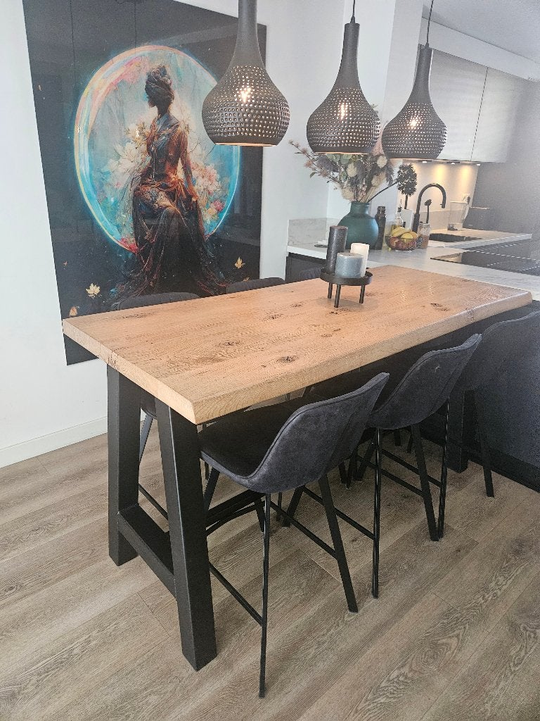 Bartafel met 6 krukken, Huis en Inrichting, Ophalen, 50 tot 100 cm, Zo goed als nieuw, Vijf personen of meer