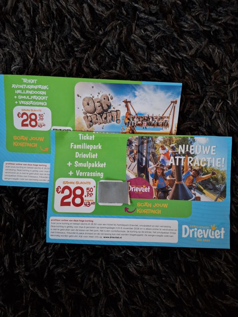 Kortingskaart voor drievliet of hellendoorn, Tickets en Kaartjes, Recreatie | Pretparken en Attractieparken