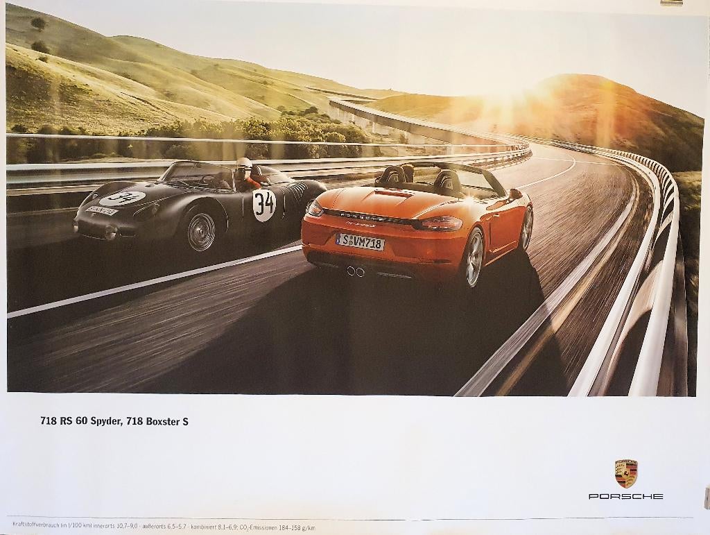 Poster Porsche 718 RS 60 Spyder, 718 Boxster S, Verzamelen, Verzenden, Deurposter of groter, Rechthoekig Liggend, Zo goed als nieuw