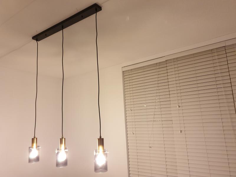 KARWEI hanglamp Nordin 3-lichts messing rookglas, Ophalen, Zo goed als nieuw, Metaal, 75 cm of meer