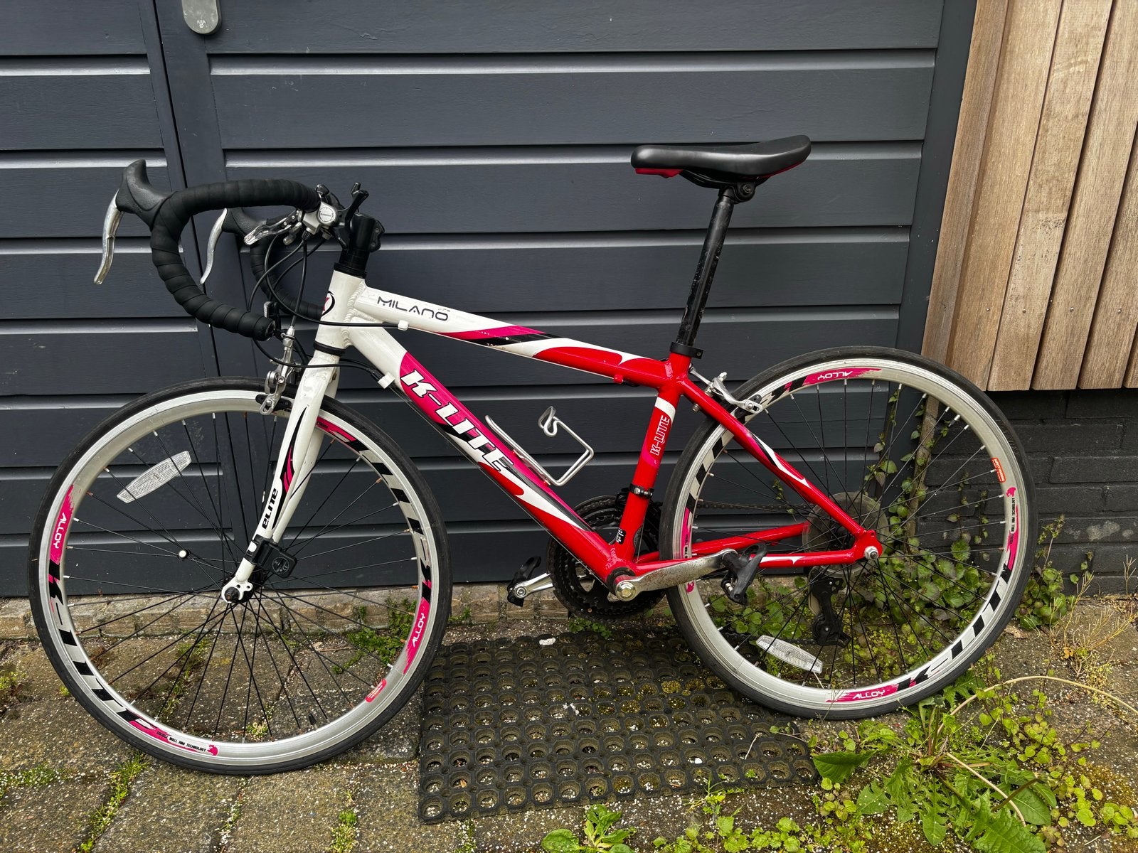 K-Lite Milano racefiets, rood/wit, Shimano versnellingen, Gebruikt, 10 tot 15 versnellingen, Velgrem, Aluminium