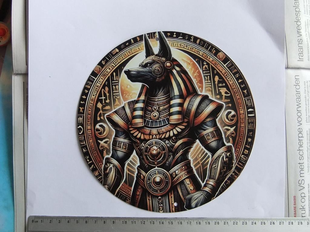 Egyptische Anubis Wandkunst  rond metaal 20cm, Minder dan 50 cm, Verzenden, Nieuw, Schilderij