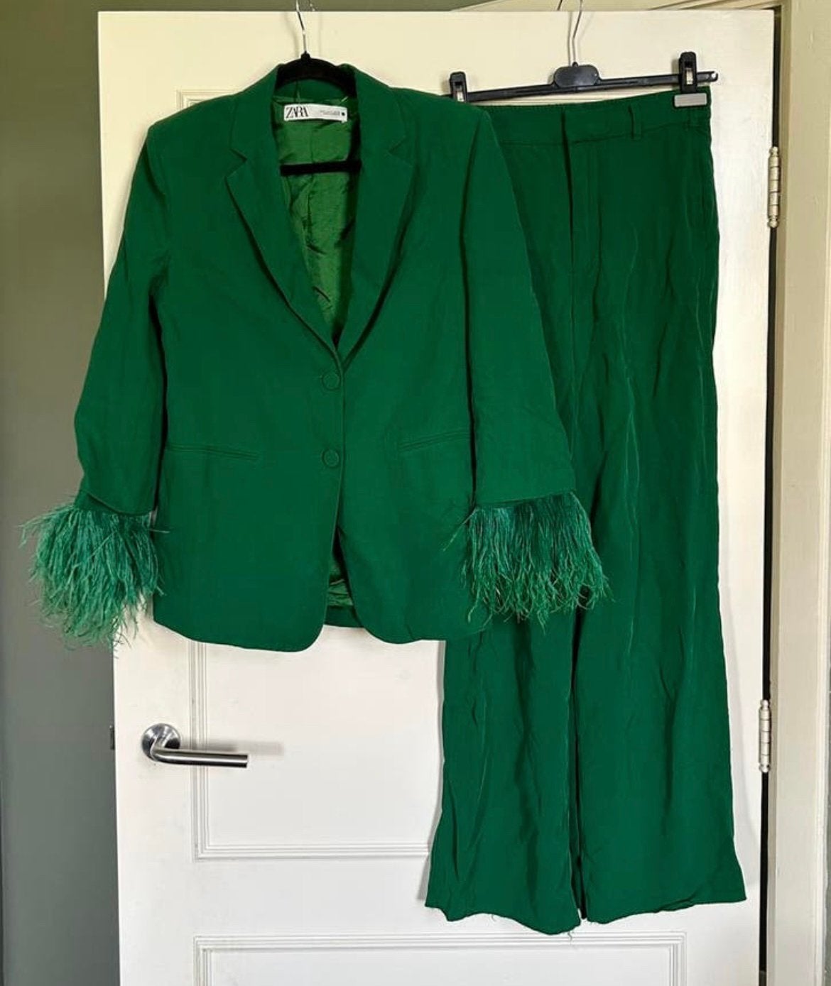 2 delige groene ZARA set, Blazer en Broek in S, Kostuum of Pak, Verzenden, Zo goed als nieuw, Maat 36 (S)