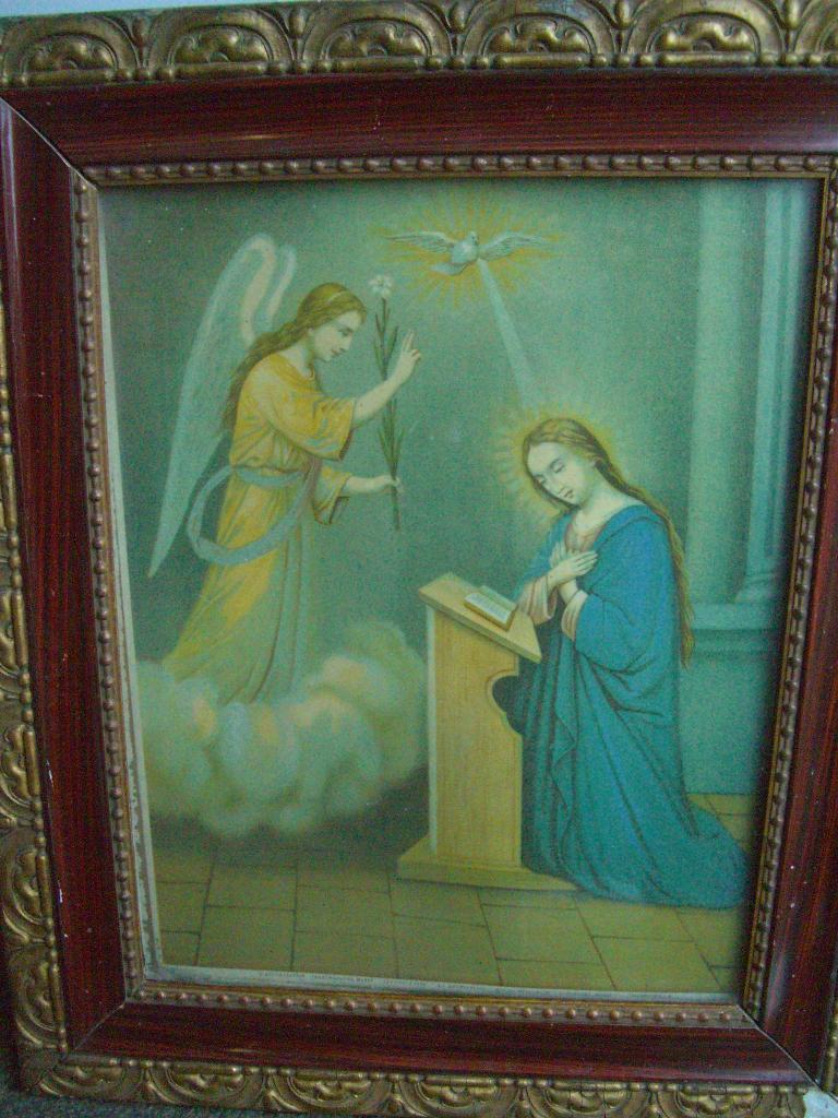 ANTIEK - BOODSCHAP AAN MARIA - SCHILDERIJ, Verzamelen, Religie, Ophalen, Gebruikt, Kaart of Prent
